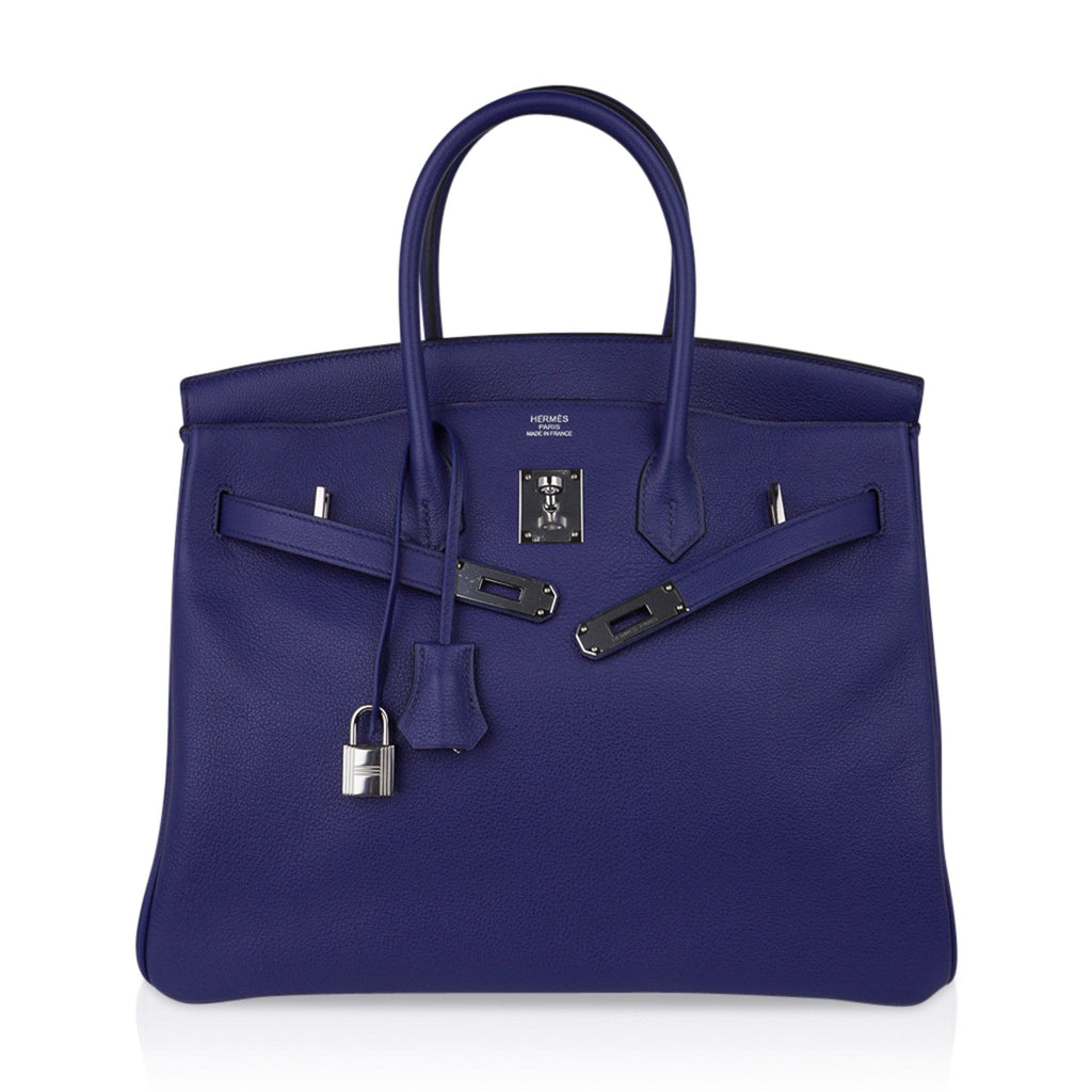 Limited Edition Birkin 35 Bag Blue Sapphire Taurillon Novillo Leather & Toile Sea Surf & Fun