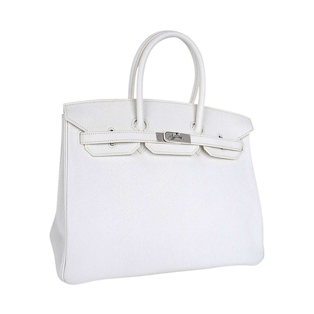 Birkin 35 Bag White Clemence Leather with Palladium Hardware