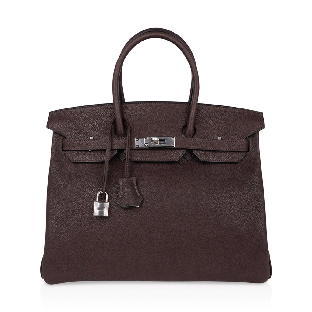 Birkin 35 Bag Ebene Barenia Faubourg Leather with Palladium Hardware