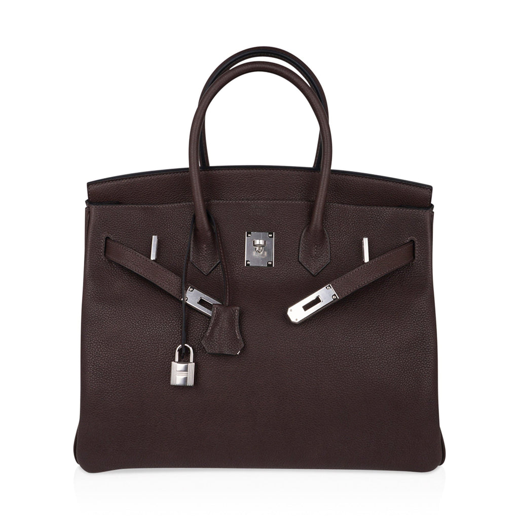 Birkin 35 Bag Ebene Barenia Faubourg Leather with Palladium Hardware