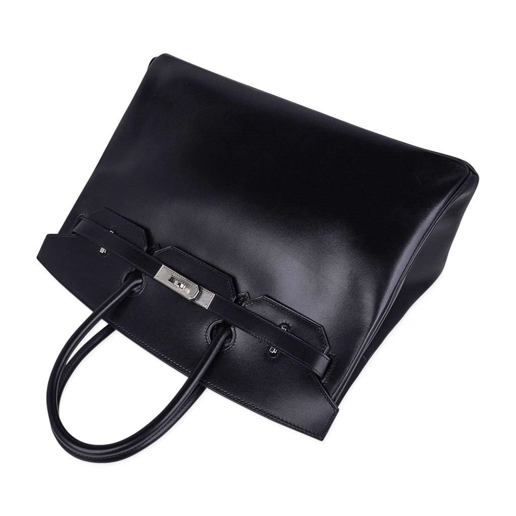 Birkin 35 Bag Black Box Palladium Guilloche Hardware