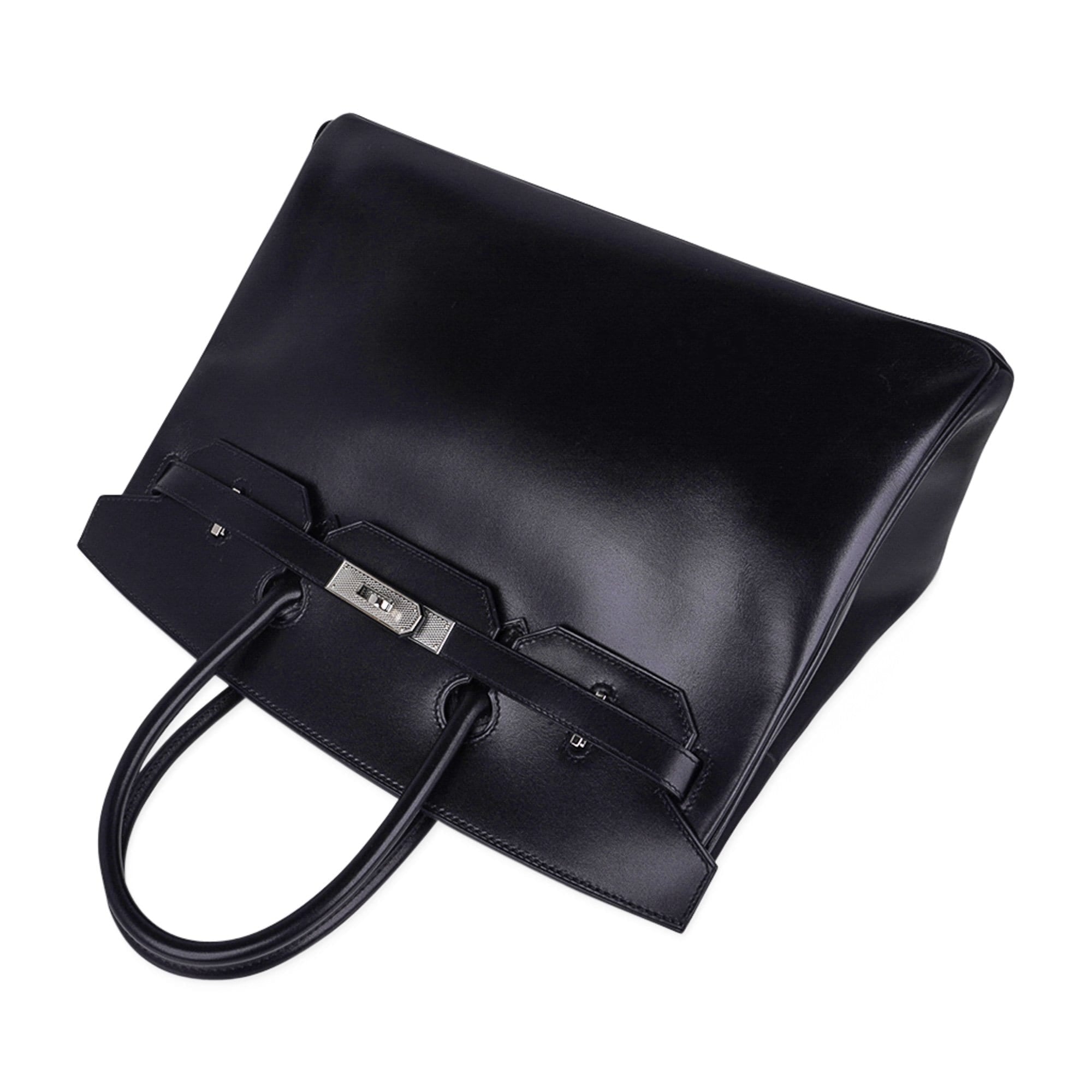 Birkin 35 Bag Black Box Palladium Guilloche Hardware
