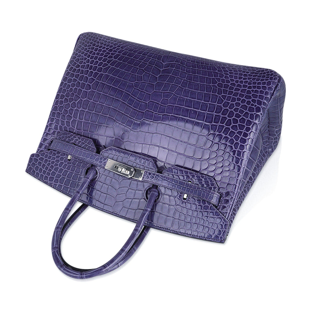 Birkin 35 Bag Blue Brighton Porosus Crocodile Palladium Hardware New