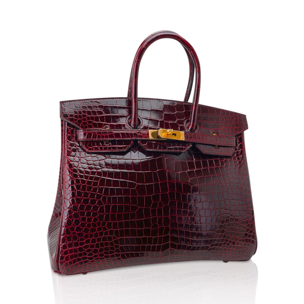 Special Order HSS Birkin 35 Bag Bordeaux Porosus Crocodile with Gold Hardware