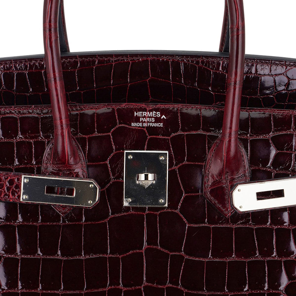 Birkin 35 Bag Bordeaux Porosus Crocodile with Palladium Hardware