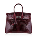 Birkin 35 Bag Bordeaux Porosus Crocodile with Palladium Hardware