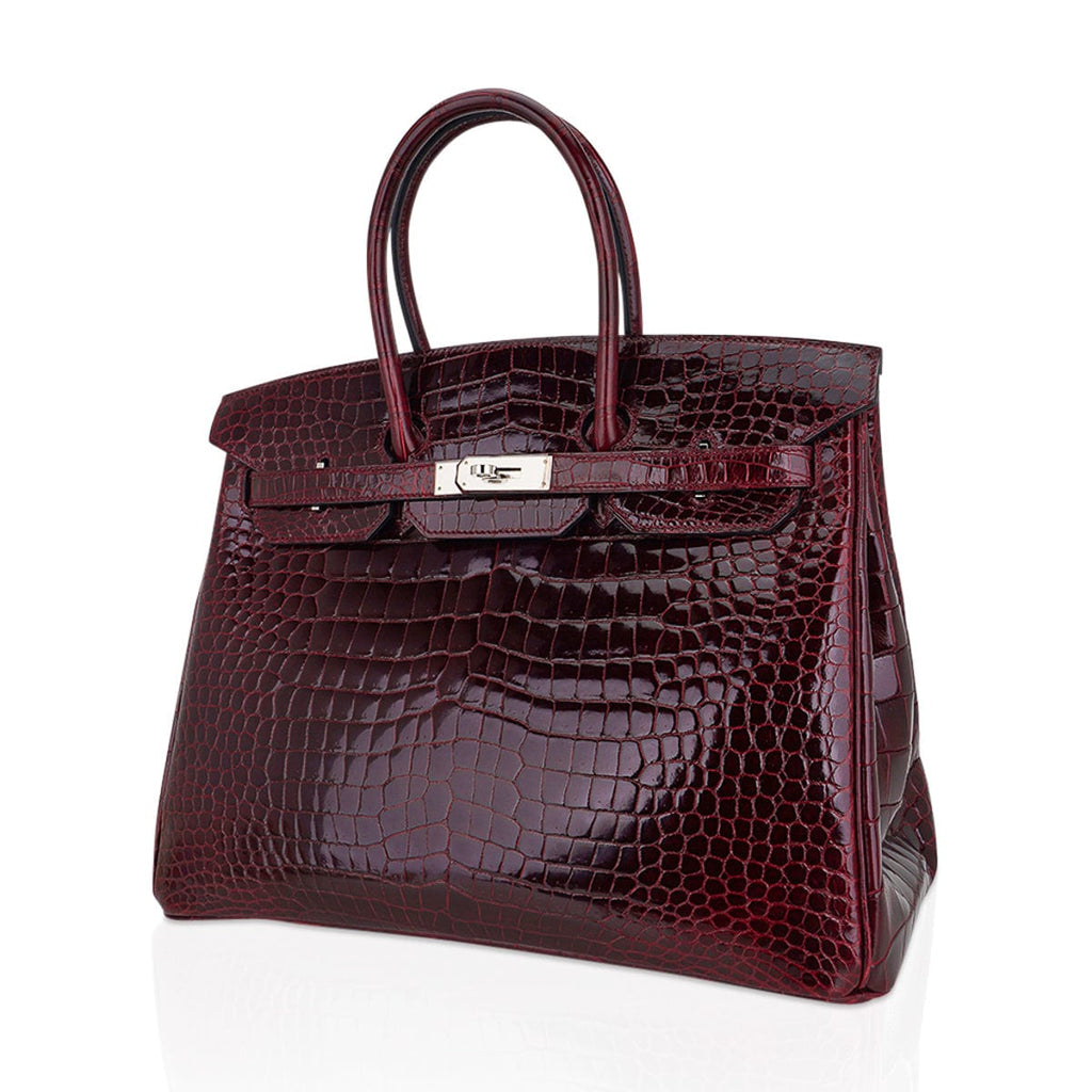 Birkin 35 Bag Bordeaux Porosus Crocodile with Palladium Hardware