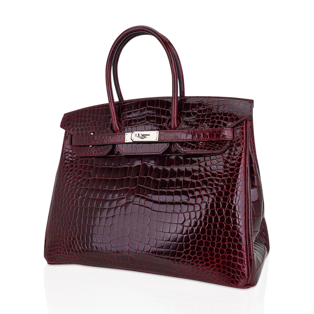 Birkin 35 Bag Bordeaux Porosus Crocodile with Palladium Hardware