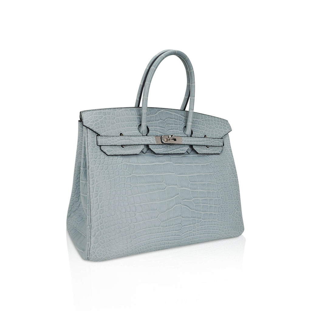 Limited Edition Birkin 35 Bag Ciel Matte Alligator with Palladium Hardware