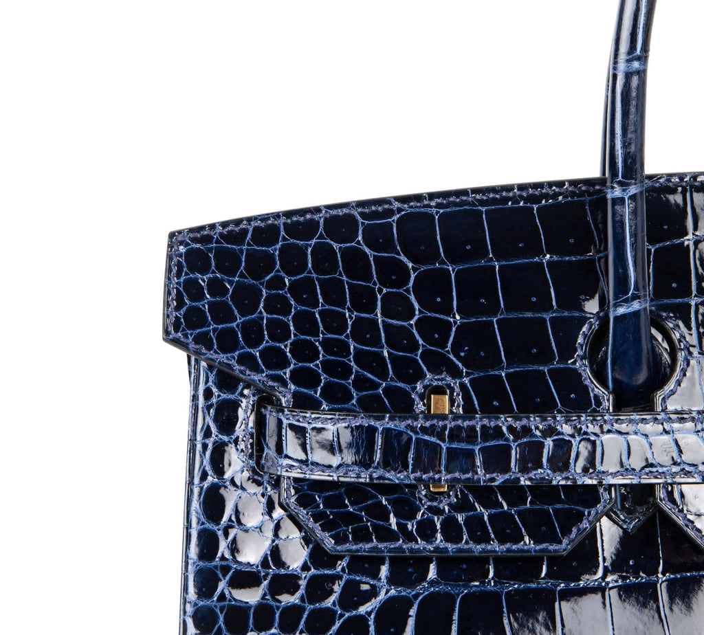 Birkin 35 Bag Blue Sapphire Porosus Crocodile Gold Hardware New