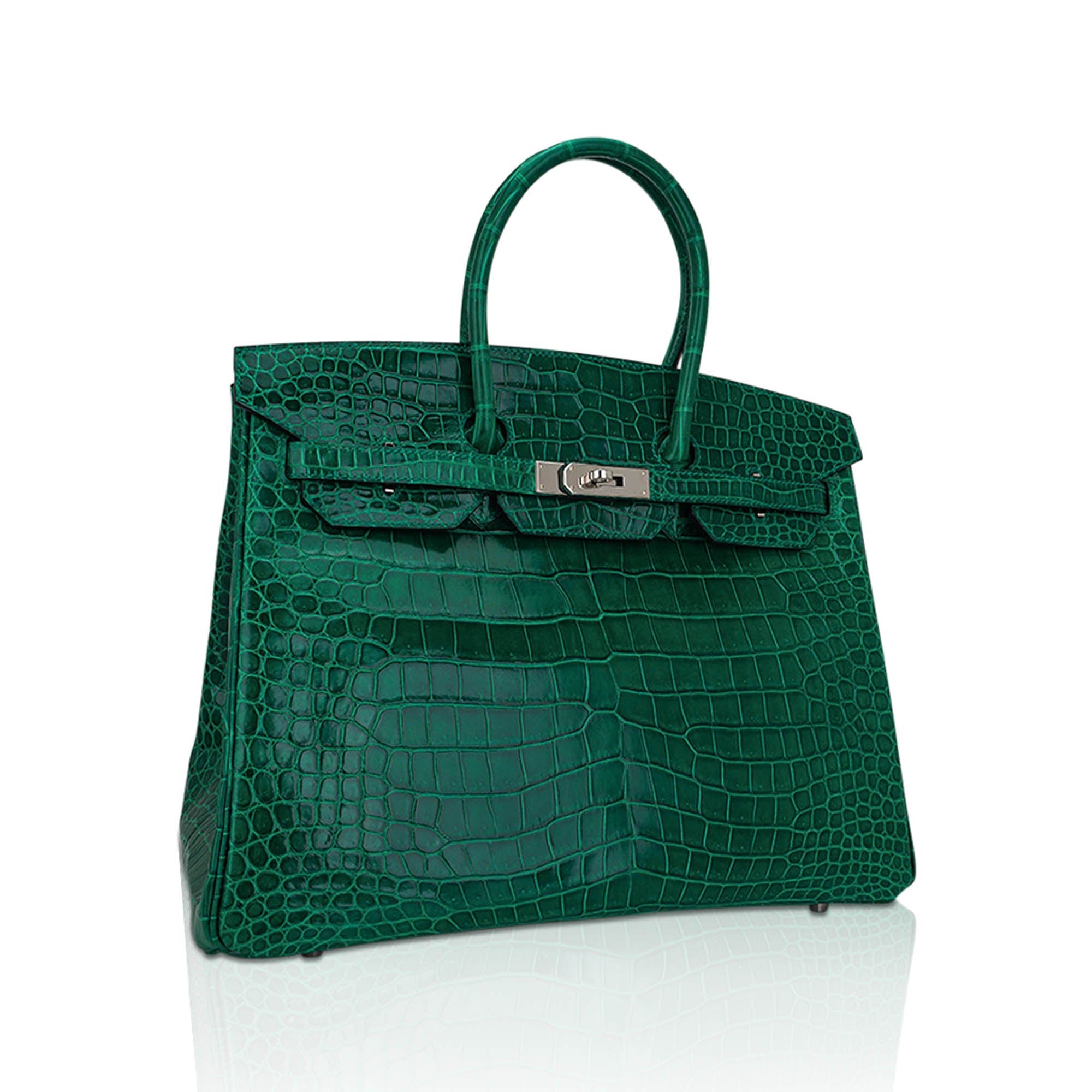Birkin 35 Bag Emerald Porosus Crocodile with Palladium Hardware