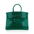 Birkin 35 Bag Emerald Porosus Crocodile with Palladium Hardware