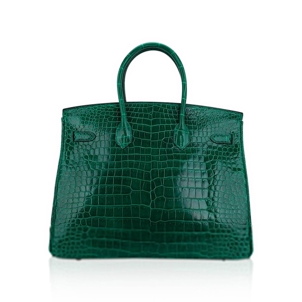 Birkin 35 Bag Emerald Porosus Crocodile with Palladium Hardware