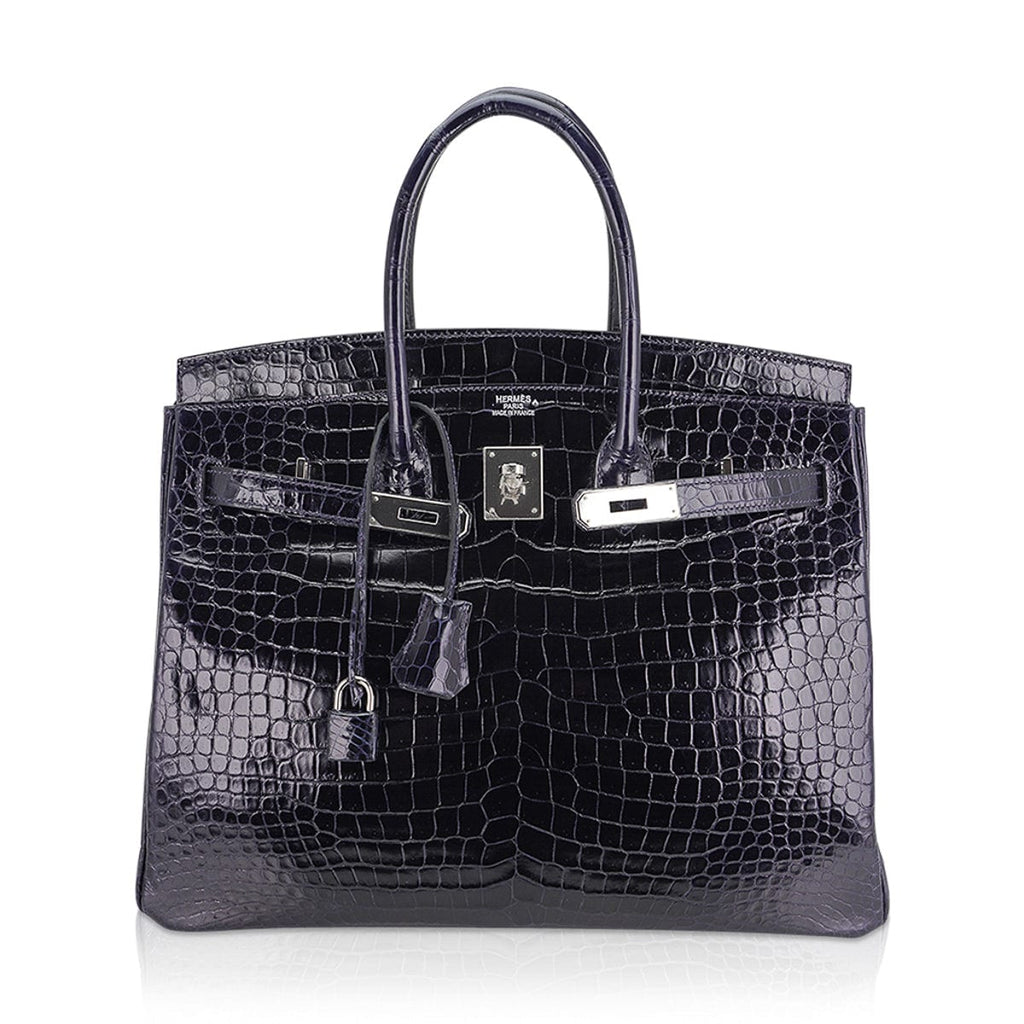 Birkin 35 Bag Blue Marine Porosus Crocodile with Palladium Hardware