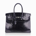 Birkin 35 Bag Blue Marine Porosus Crocodile with Palladium Hardware