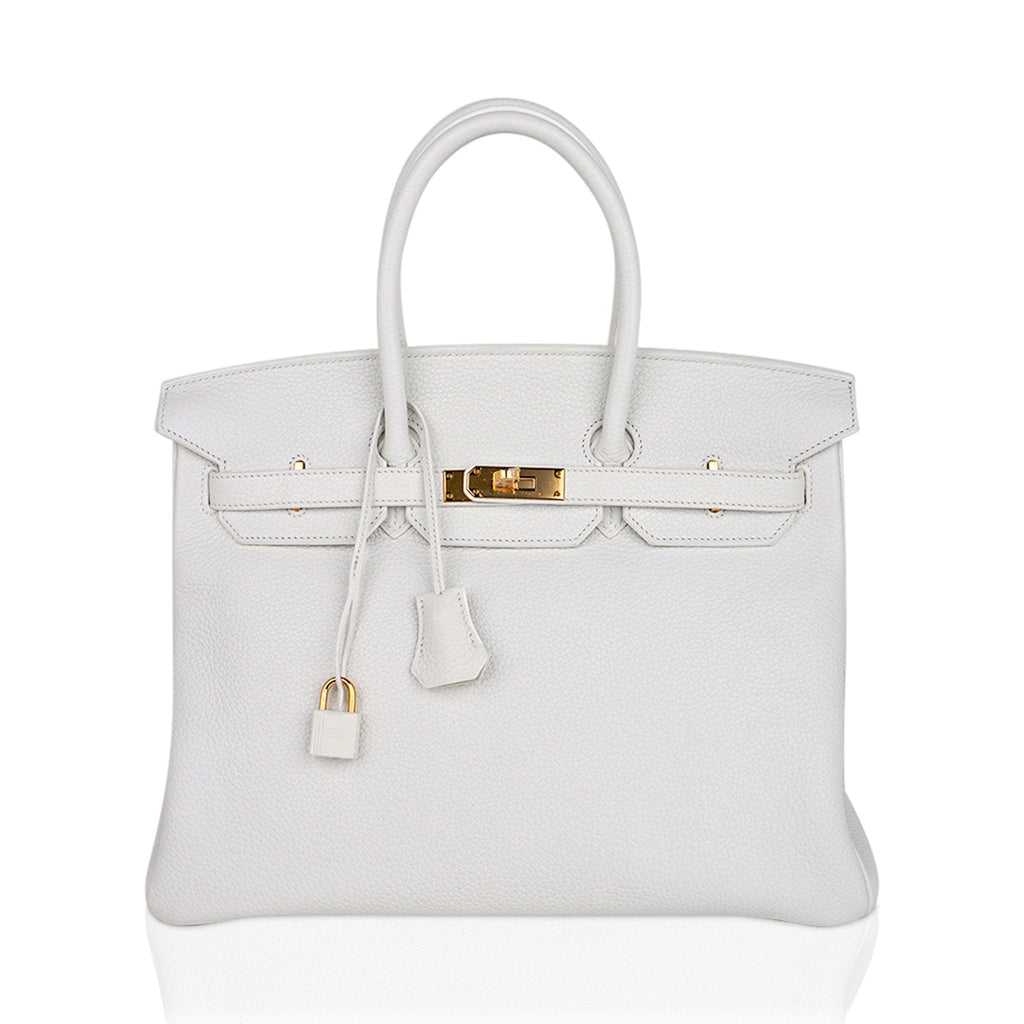 Birkin 35 Bag White Gold Hardware Clemence Leather New