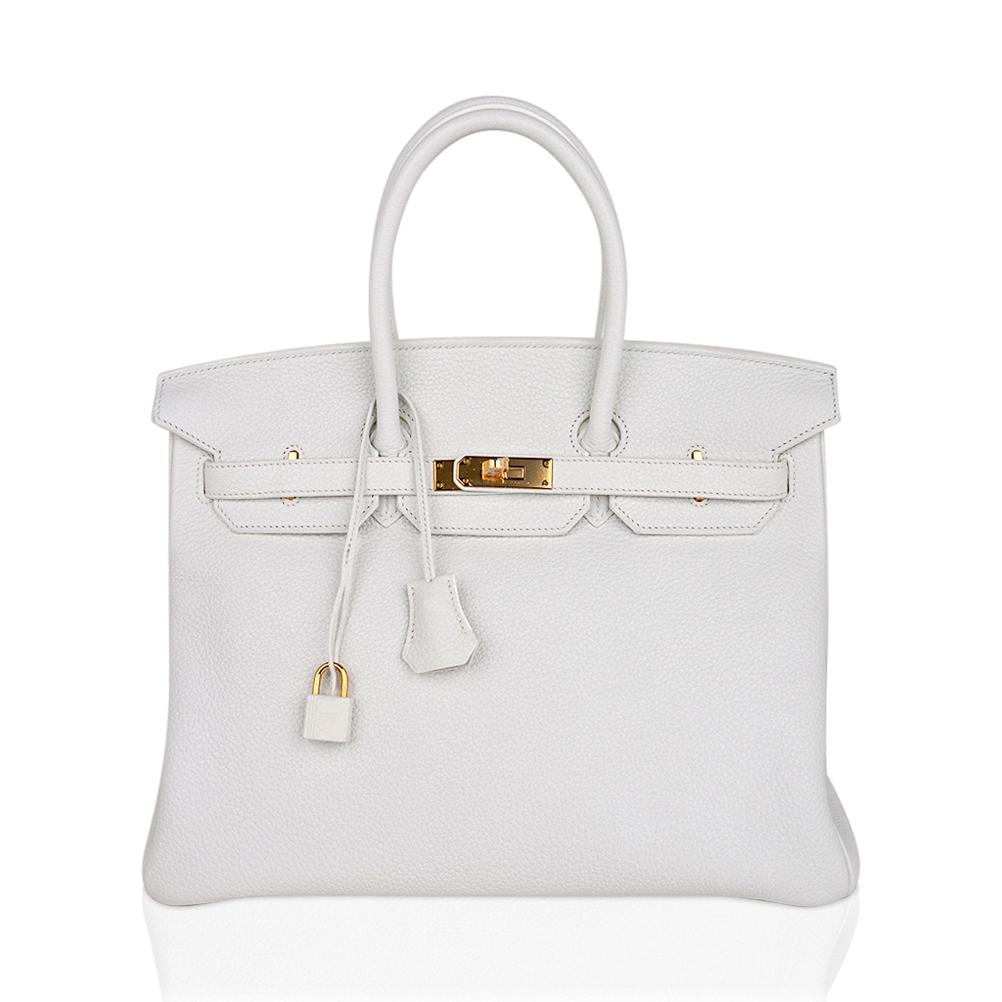 Birkin 35 Bag White Gold Hardware Clemence Leather New
