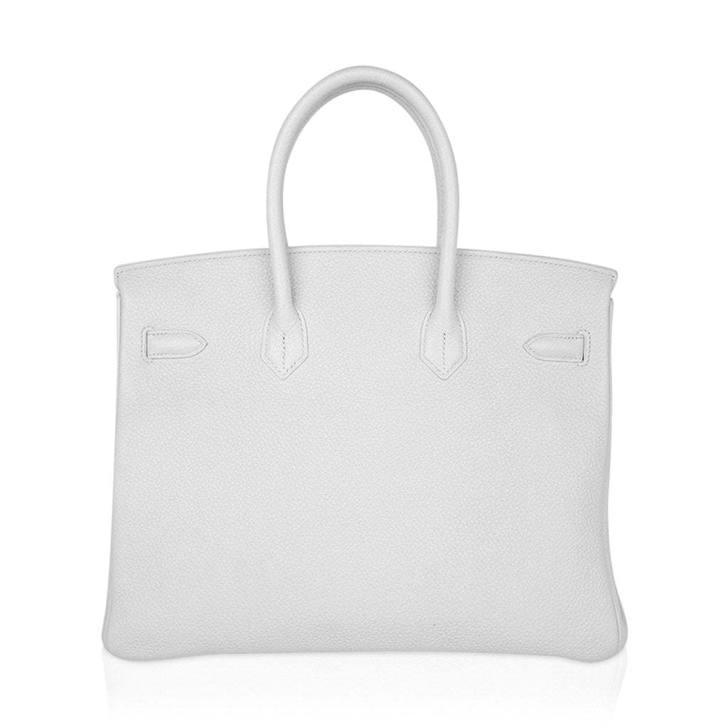 Birkin 35 Bag White Gold Hardware Clemence Leather New