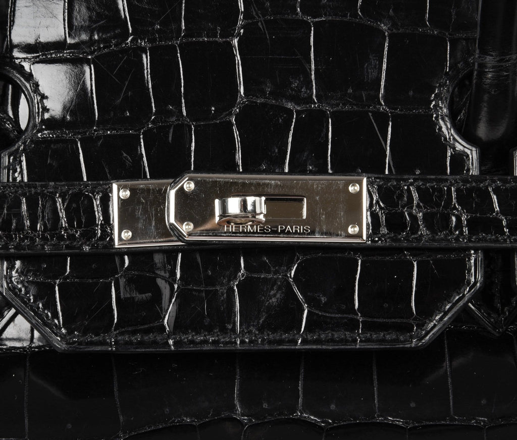 Birkin 40 Bag Black Porosus Crocodile Palladium