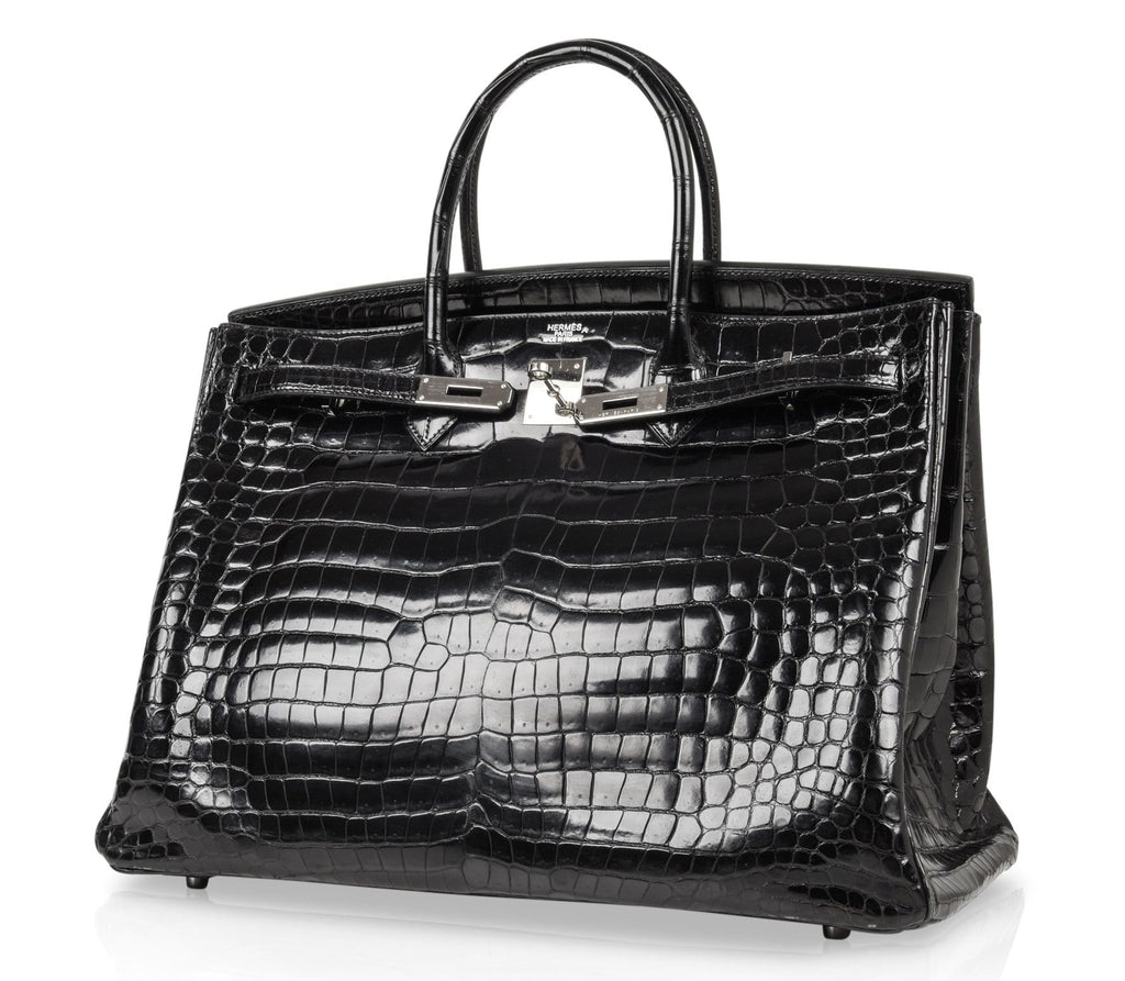Birkin 40 Bag Black Porosus Crocodile Palladium