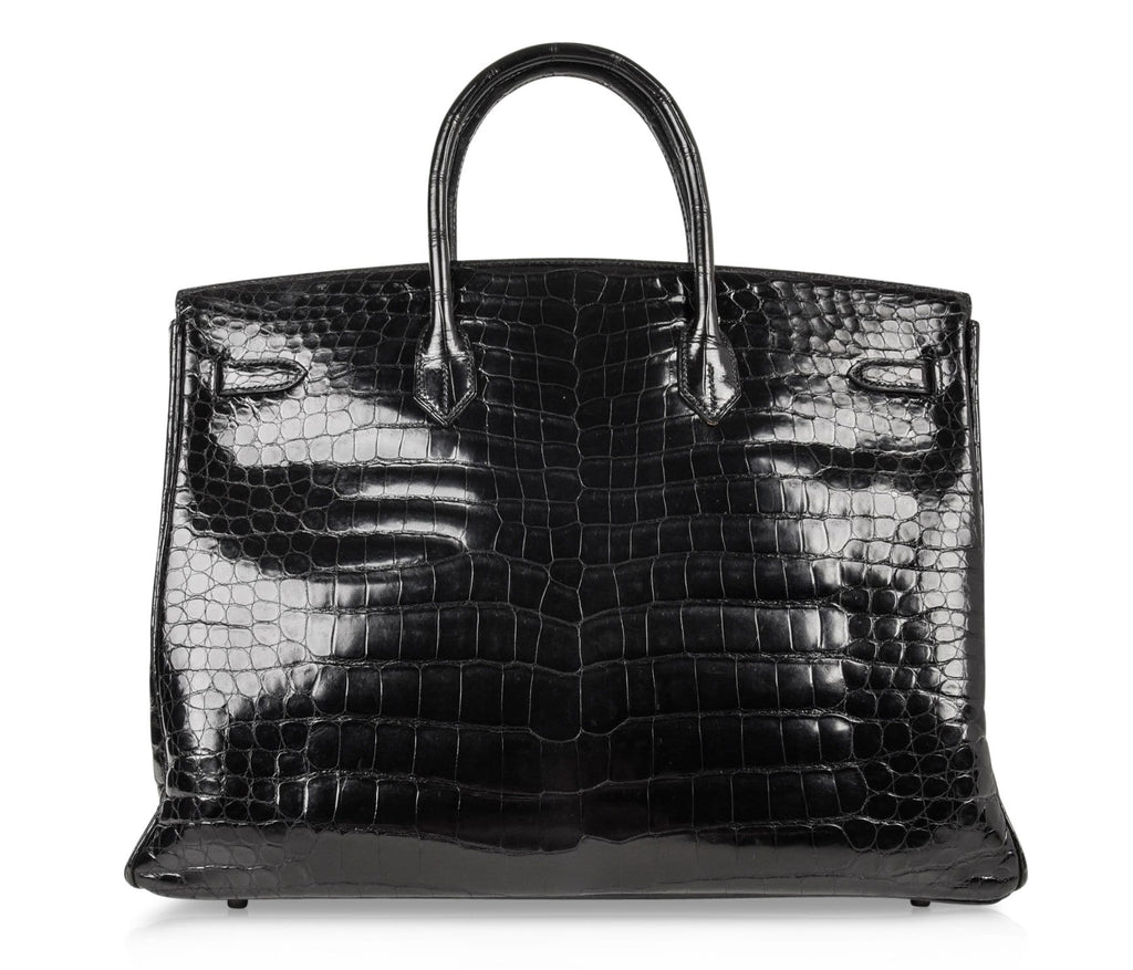 Birkin 40 Bag Black Porosus Crocodile Palladium