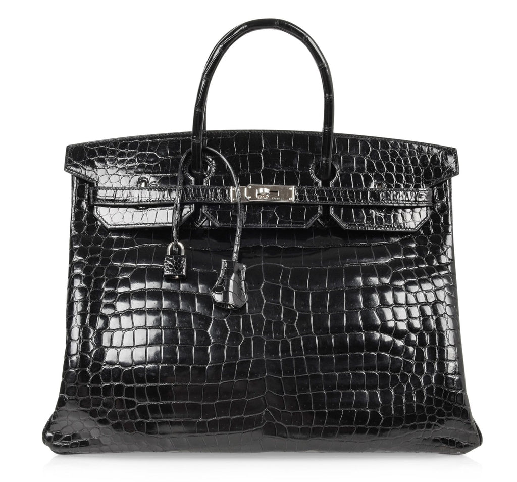 Birkin 40 Bag Black Porosus Crocodile Palladium