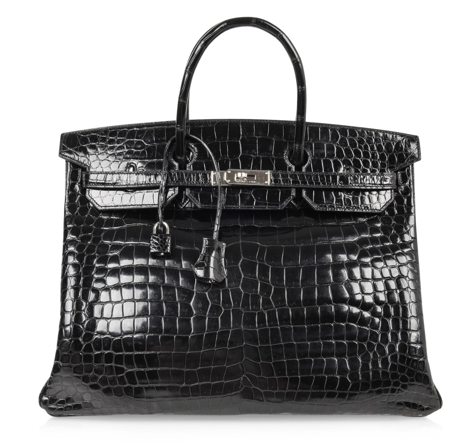 Birkin 40 Bag Black Porosus Crocodile Palladium