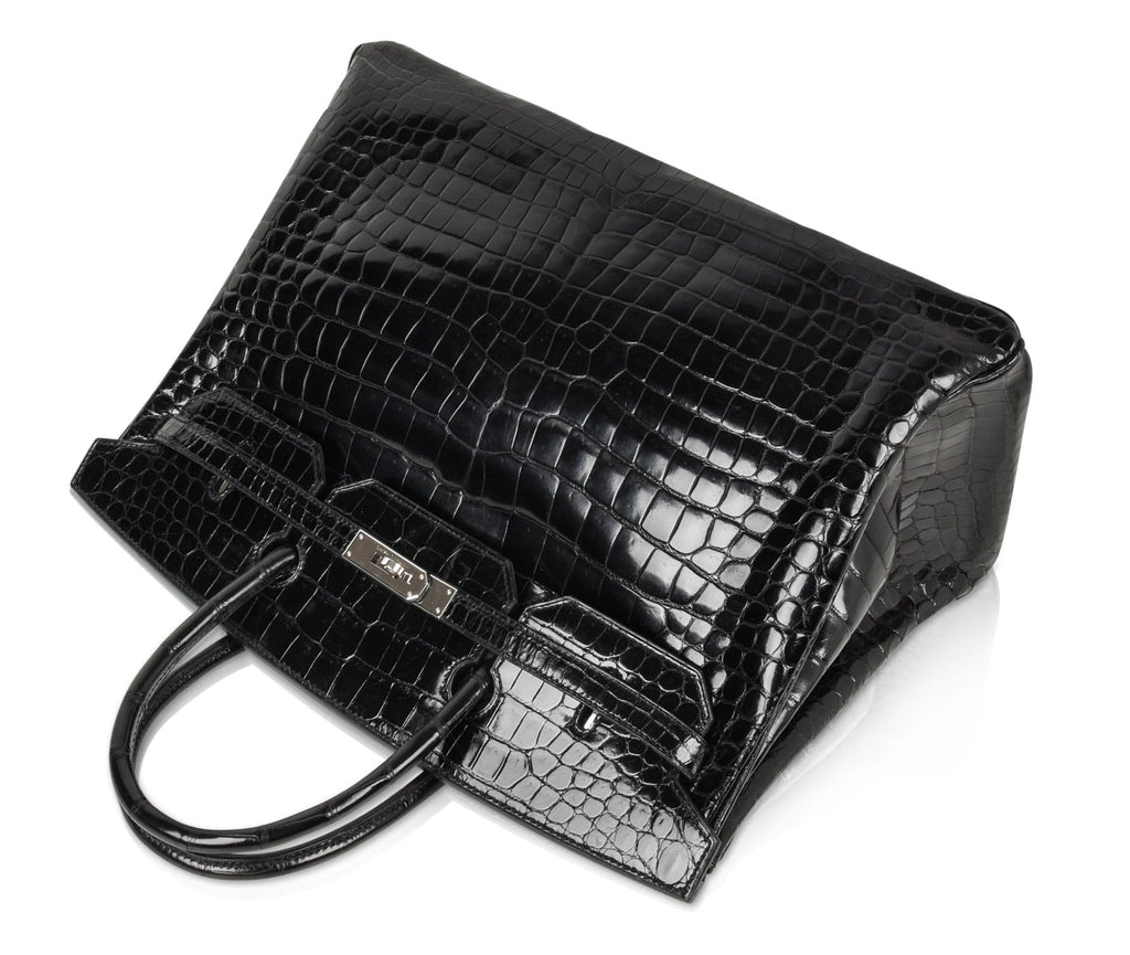 Birkin 40 Bag Black Porosus Crocodile Palladium