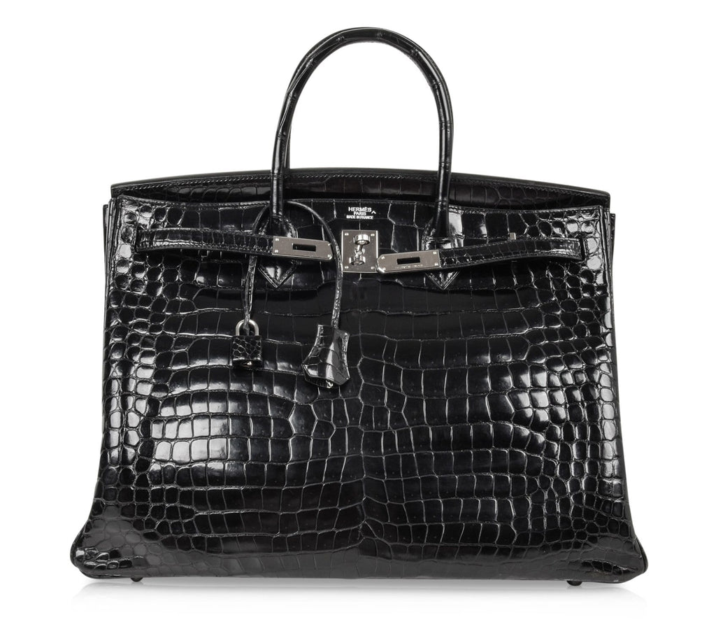 Birkin 40 Bag Black Porosus Crocodile Palladium