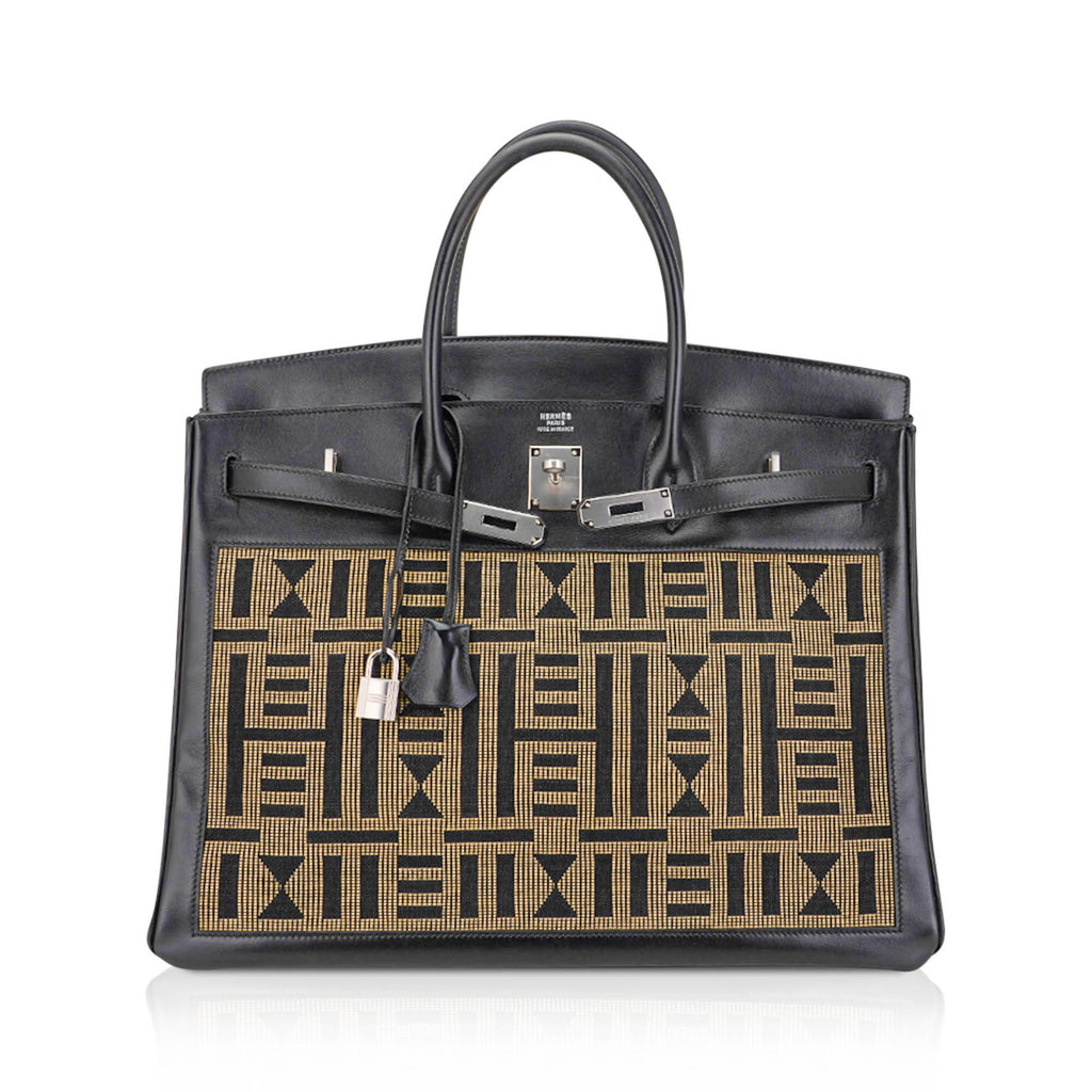 Limited Edition Vintage Horizons Birkin 40 Black Box Leather with Gold Embroidered Toile