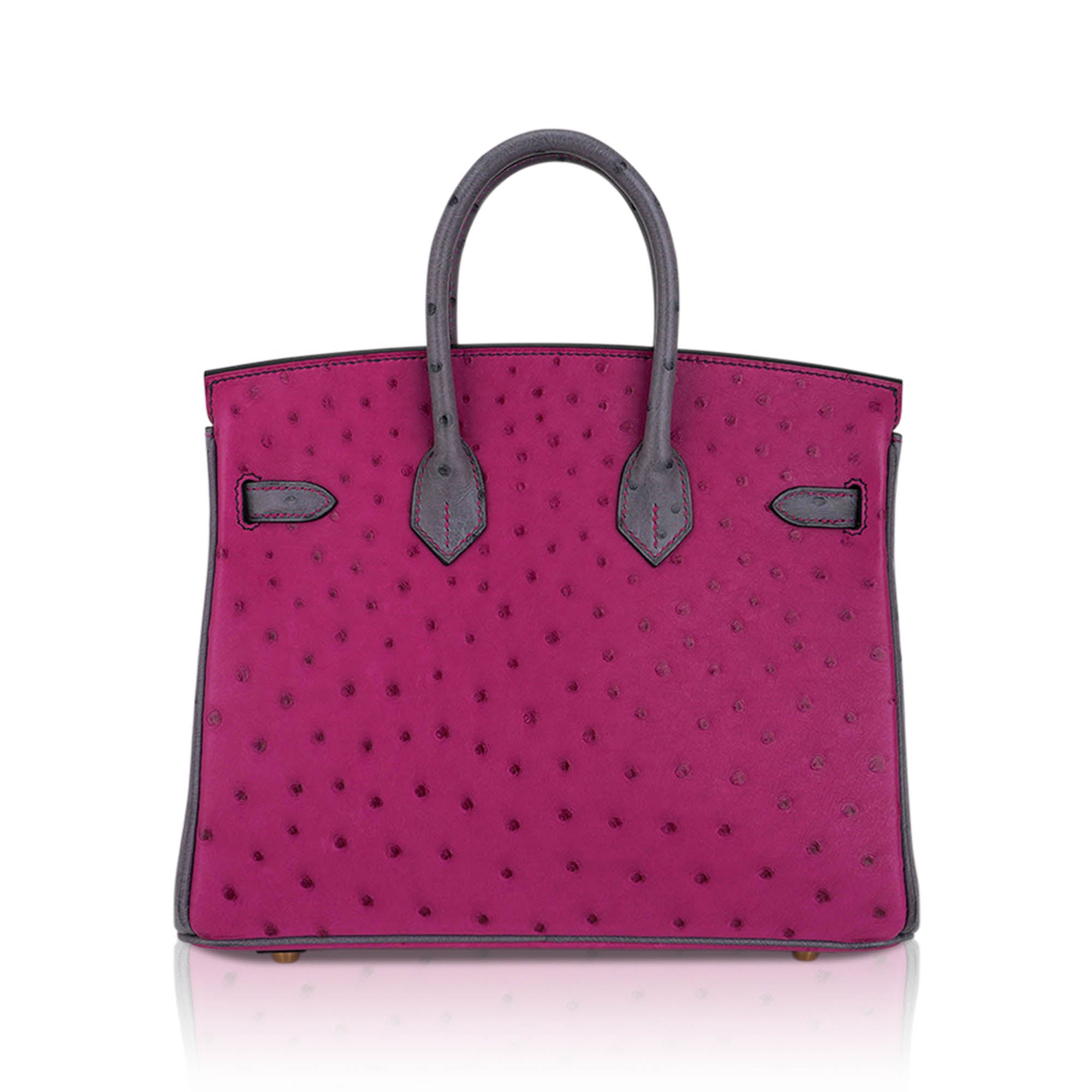 Birkin HSS 25 Bag Rose Pourpre and Gris Agate Ostrich with Gold Hardware