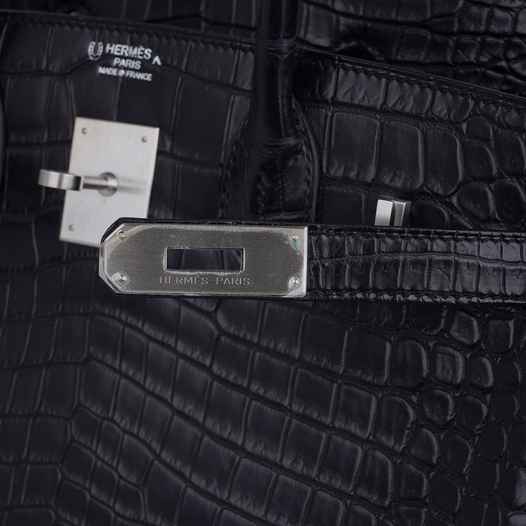 Birkin HSS 30 Matte Porosus Crocodile Black / Rose Pourpre Bag