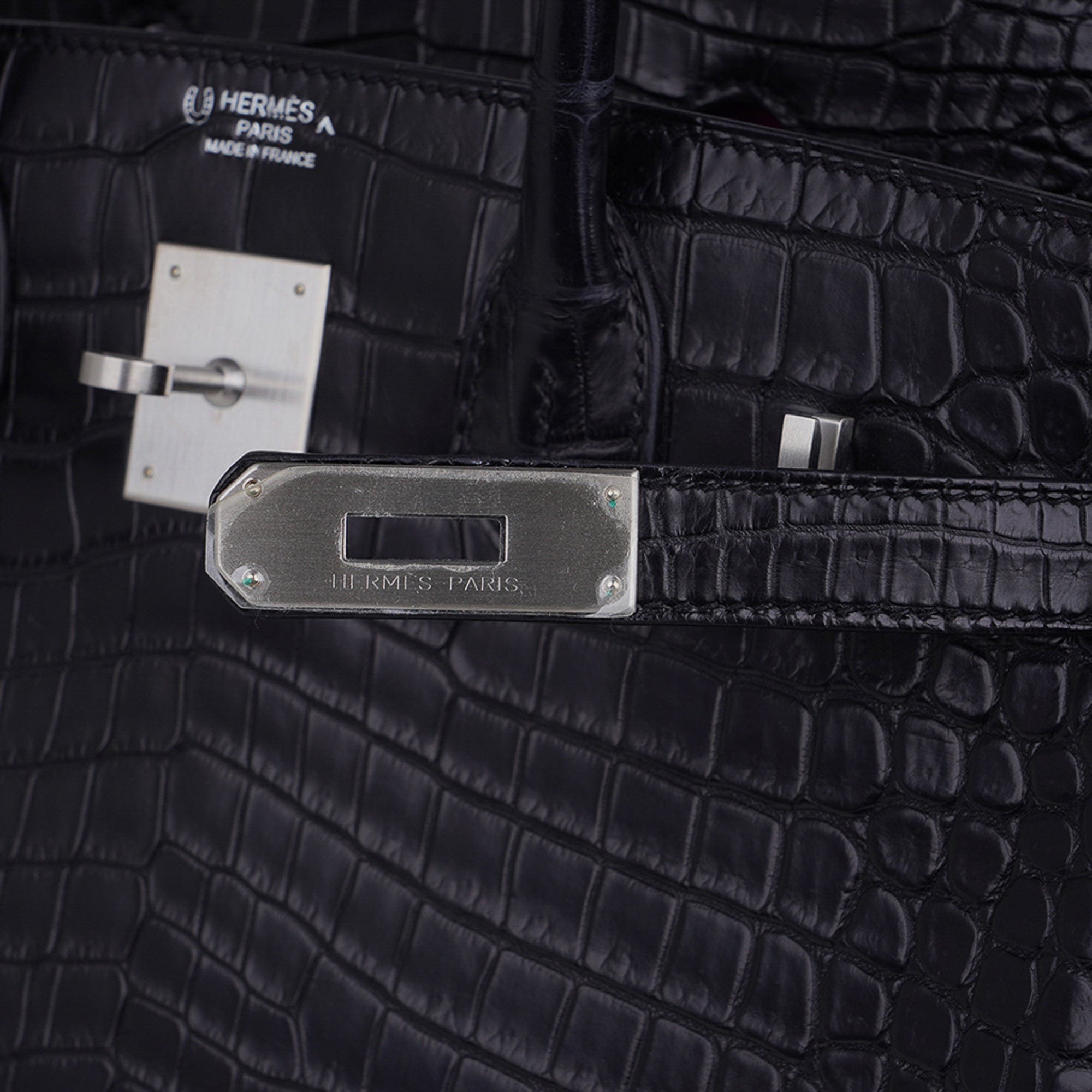 Birkin HSS 30 Matte Porosus Crocodile Black / Rose Pourpre Bag