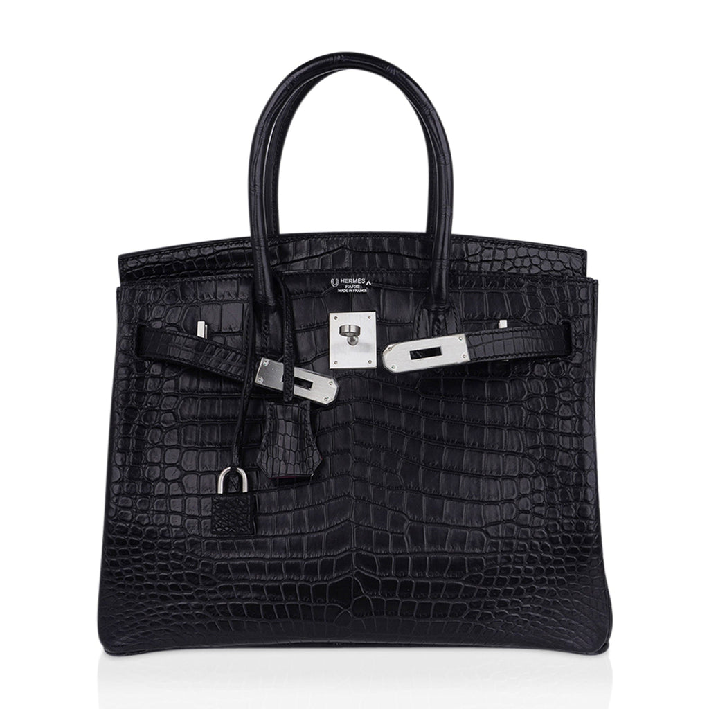 Birkin HSS 30 Matte Porosus Crocodile Black / Rose Pourpre Bag