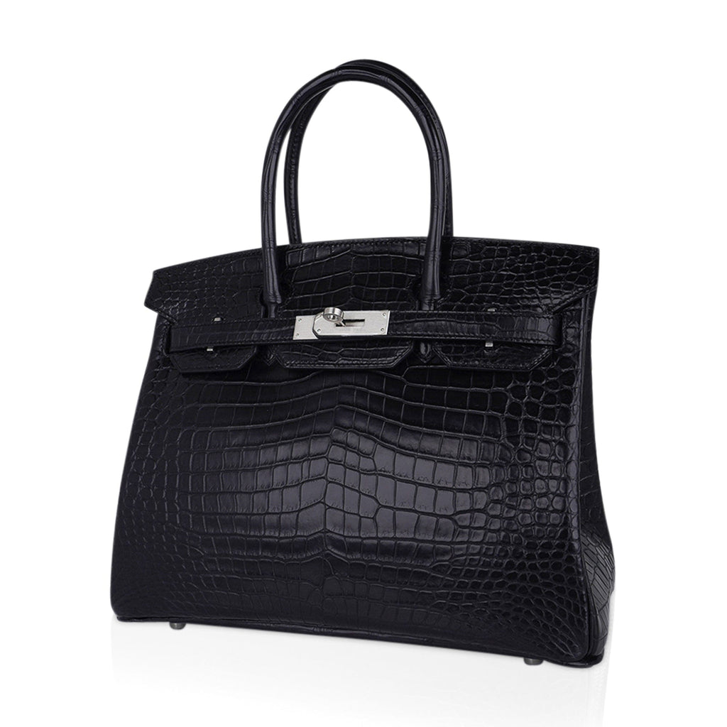 Birkin HSS 30 Matte Porosus Crocodile Black / Rose Pourpre Bag