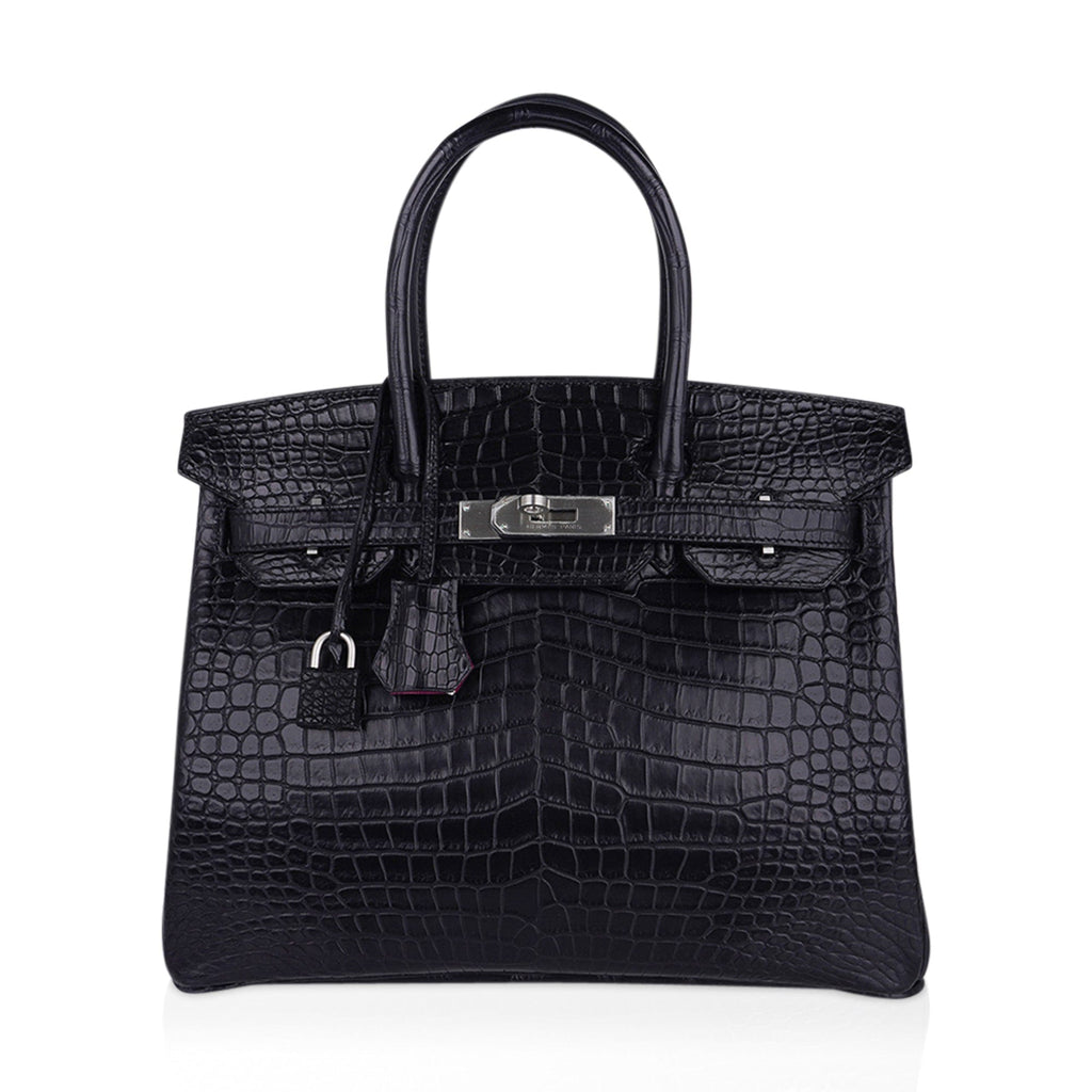 Birkin HSS 30 Matte Porosus Crocodile Black / Rose Pourpre Bag