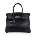 Birkin HSS 30 Matte Porosus Crocodile Black / Rose Pourpre Bag