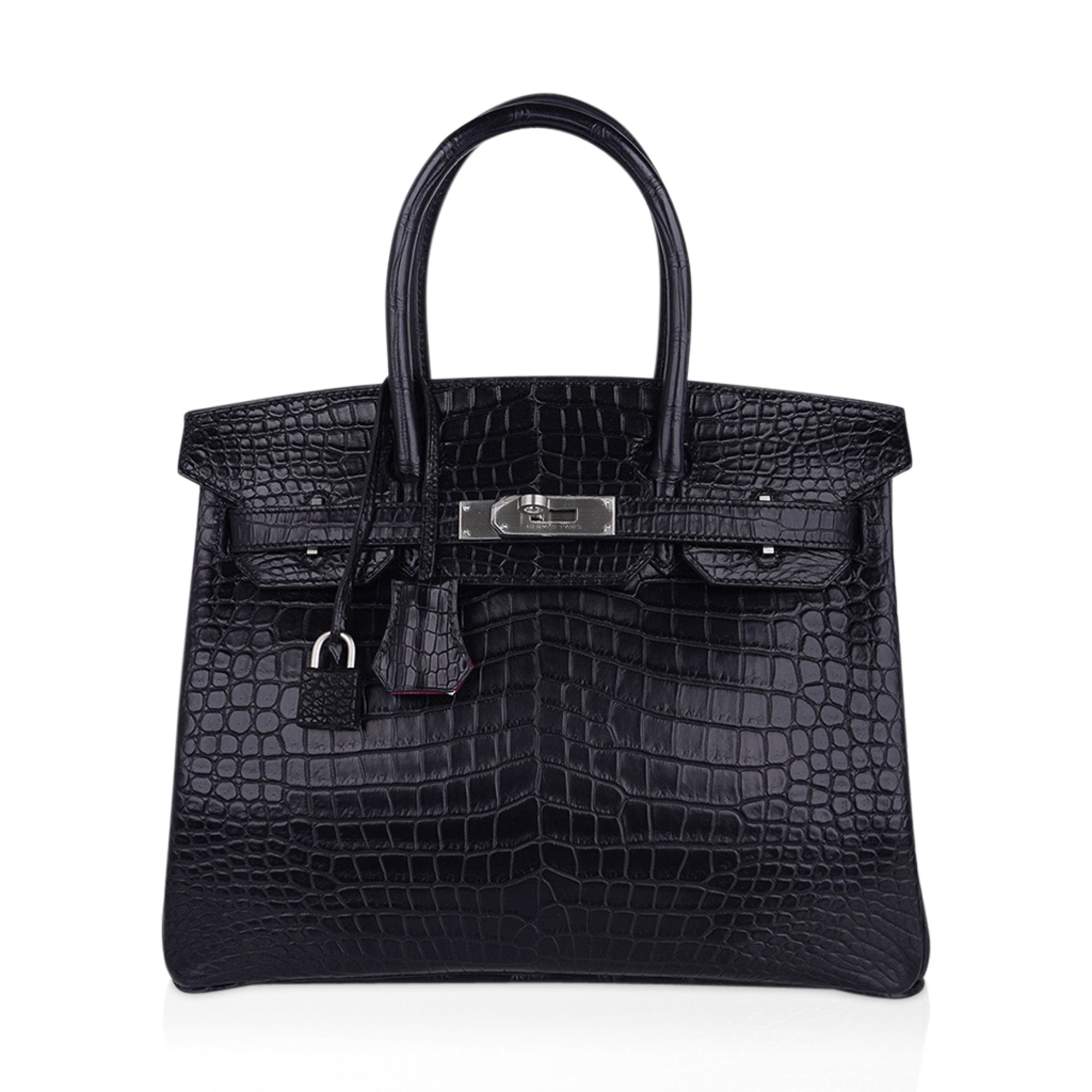 Birkin HSS 30 Matte Porosus Crocodile Black / Rose Pourpre Bag