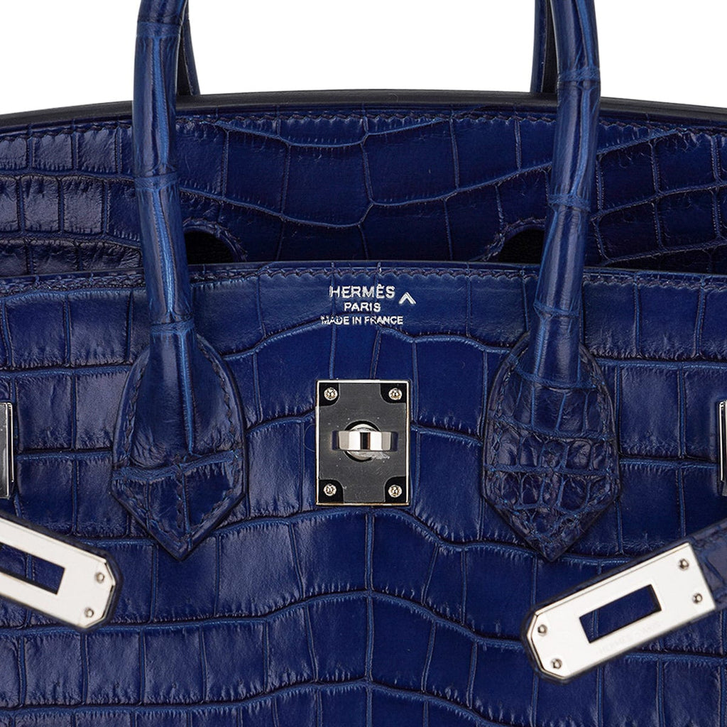 Limited Edition Birkin 25 Bag Sellier Indigo Aizome Porosus Crocodile with Palladium Hardware