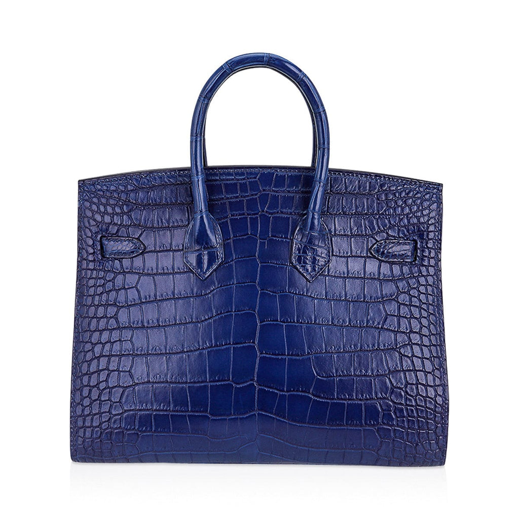 Limited Edition Birkin 25 Bag Sellier Indigo Aizome Porosus Crocodile with Palladium Hardware