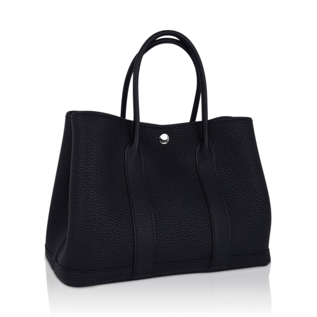 Garden Party 30 Bag Black Vache Country Leather with Palladium Hardware