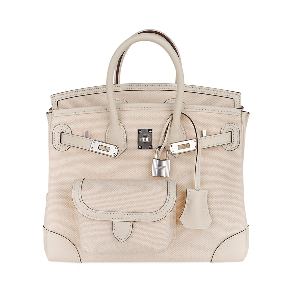 Birkin 25 Cargo Nata Toile Goeland Bag Swift Leather Trim Limited Edition