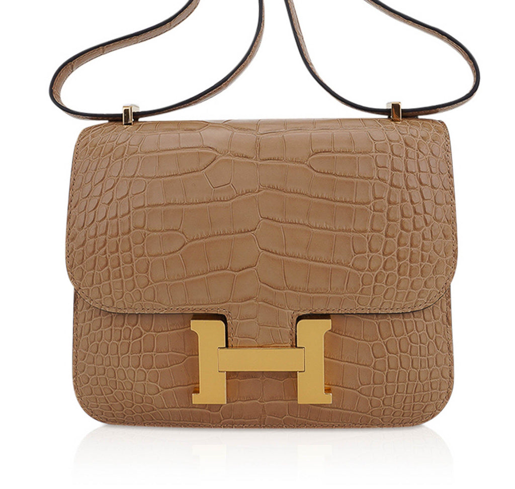 Mini Constance Bag 18 Chai Matte Alligator with Gold Hardware