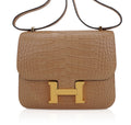 Mini Constance Bag 18 Chai Matte Alligator with Gold Hardware