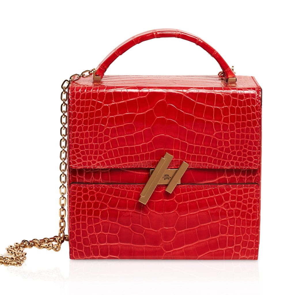 Cinhetic Bag Rouge de Coeur Shiny Alligator Permabrass Hardware New w/Box