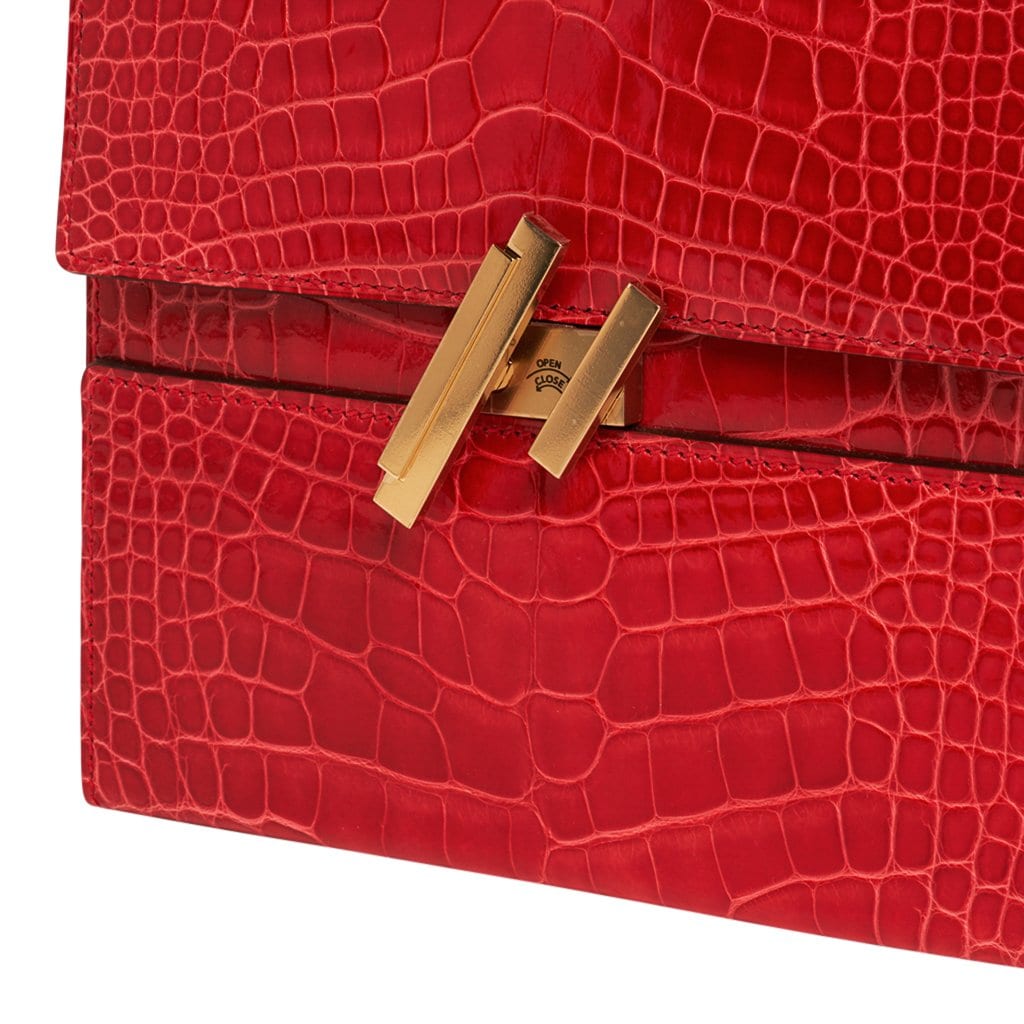 Cinhetic Bag Rouge de Coeur Shiny Alligator Permabrass Hardware New w/Box