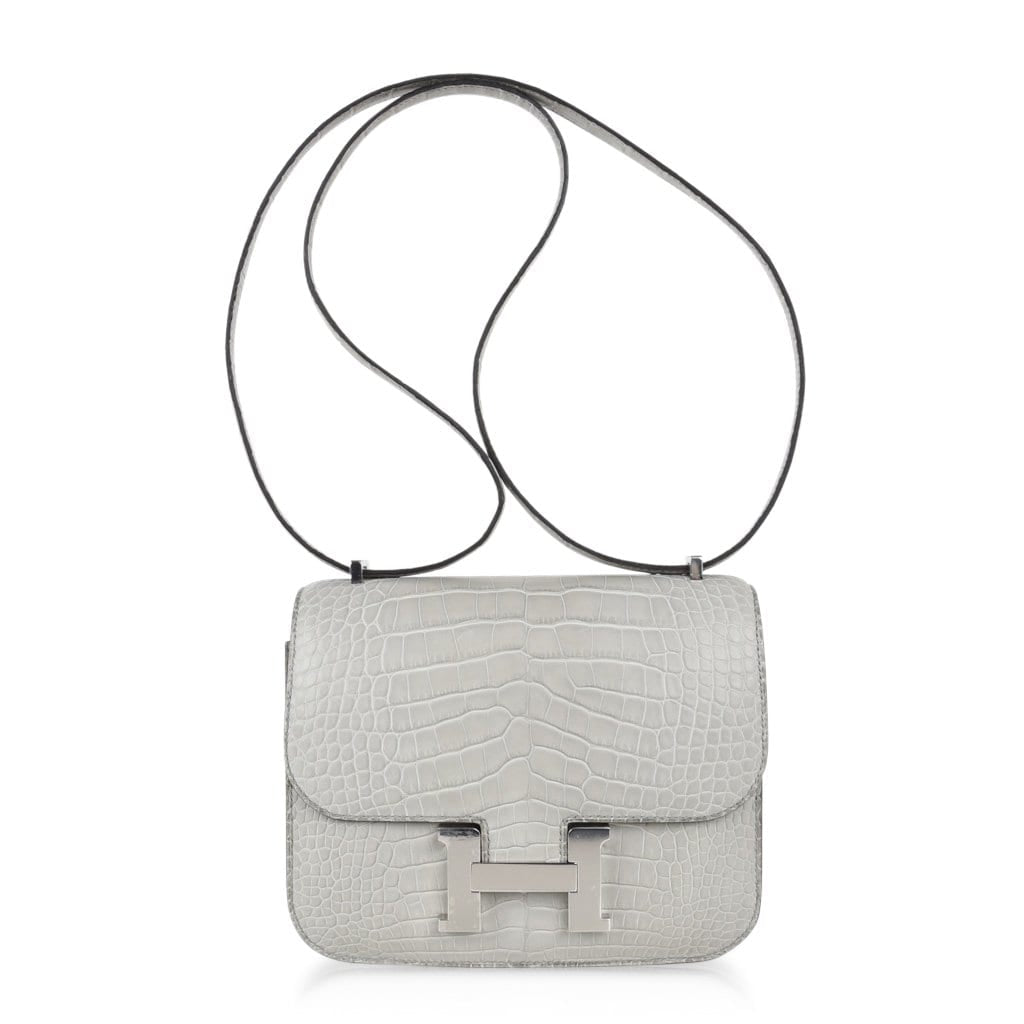 Mini Constance Bag 18 Gris Perle Matte Alligator with Palladium Hardware
