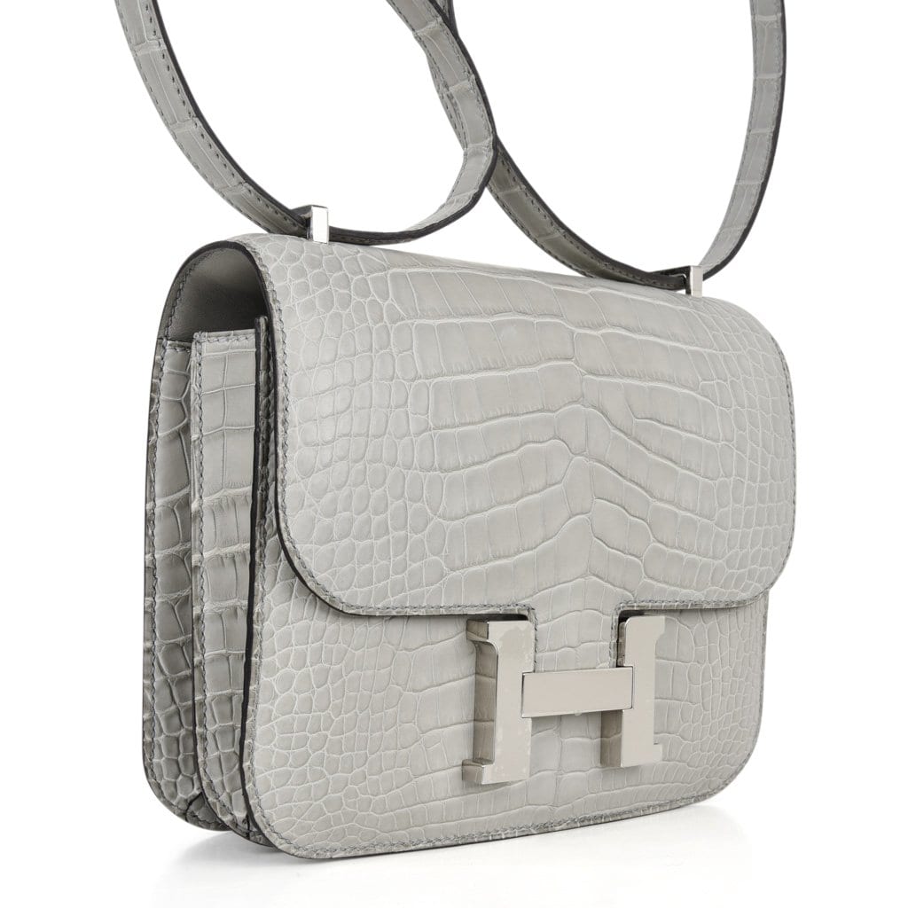 Mini Constance Bag 18 Gris Perle Matte Alligator with Palladium Hardware