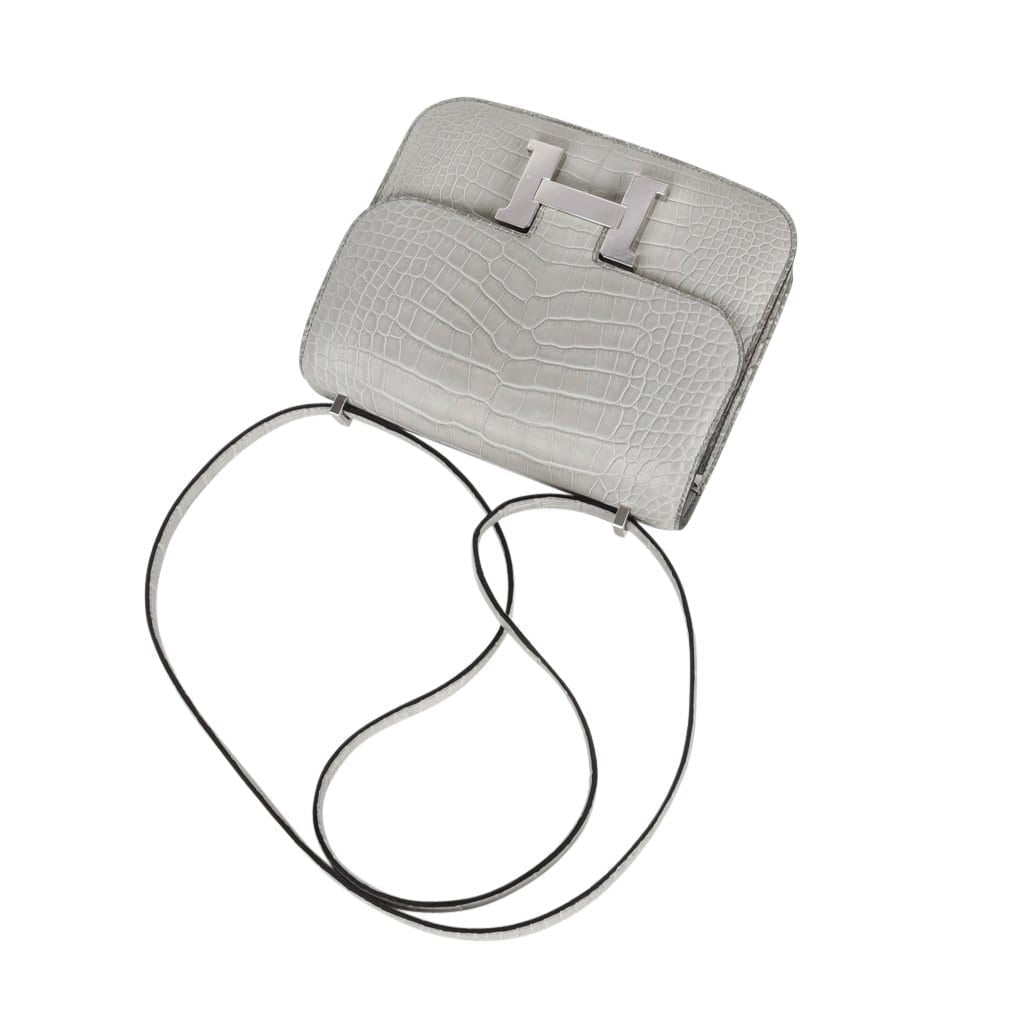 Mini Constance Bag 18 Gris Perle Matte Alligator with Palladium Hardware