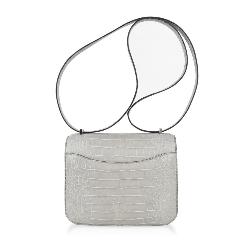 Mini Constance Bag 18 Gris Perle Matte Alligator with Palladium Hardware